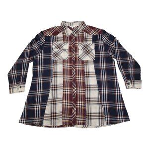 Jade By Jane Womens Plaid Button-Down Shirt 3X Polyester Long Sleeve